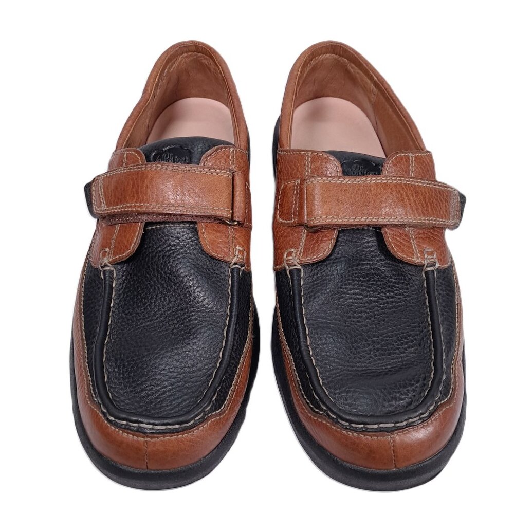 Dr Comfort Mike Boat Shoes Men 14 M Leather Brown Black Hook and Loop 8660